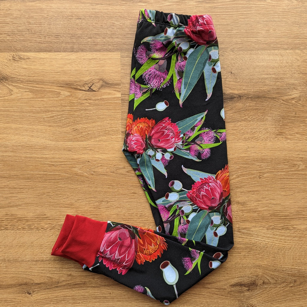 SIZE 6 Gumnut floral on black leggings