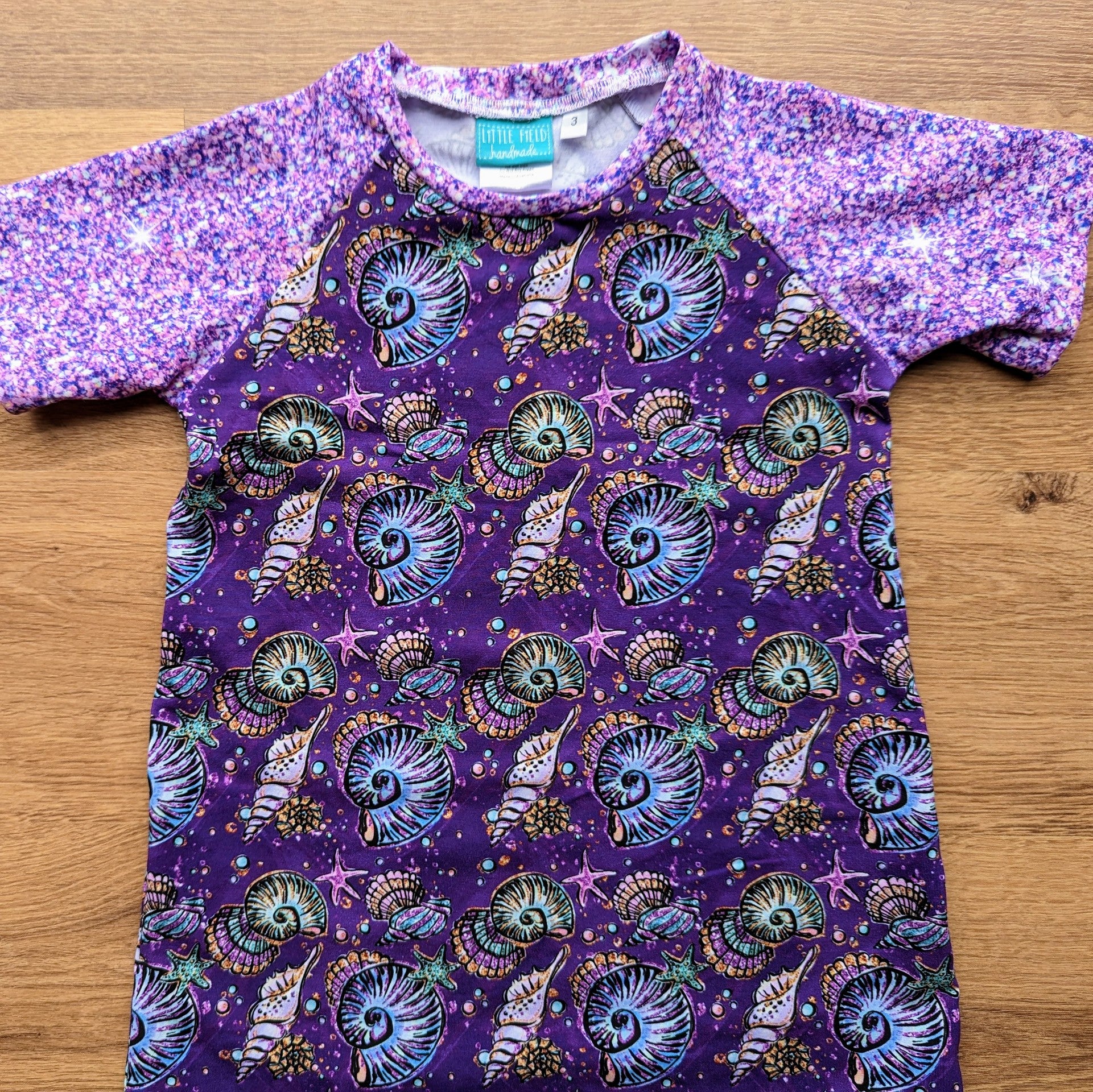 SIZE 3 Glittery shells purple tshirt dress