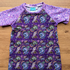 SIZE 3 Glittery shells purple tshirt dress