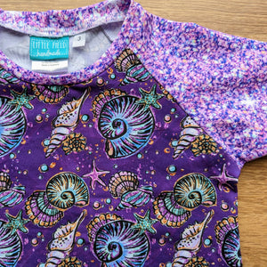 SIZE 3 Glittery shells purple tshirt dress
