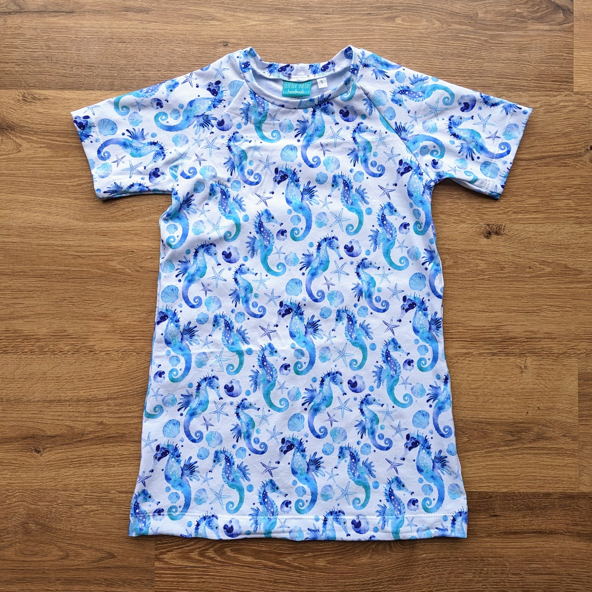 SIZE 5 Watercolour seahorses tshirt dress
