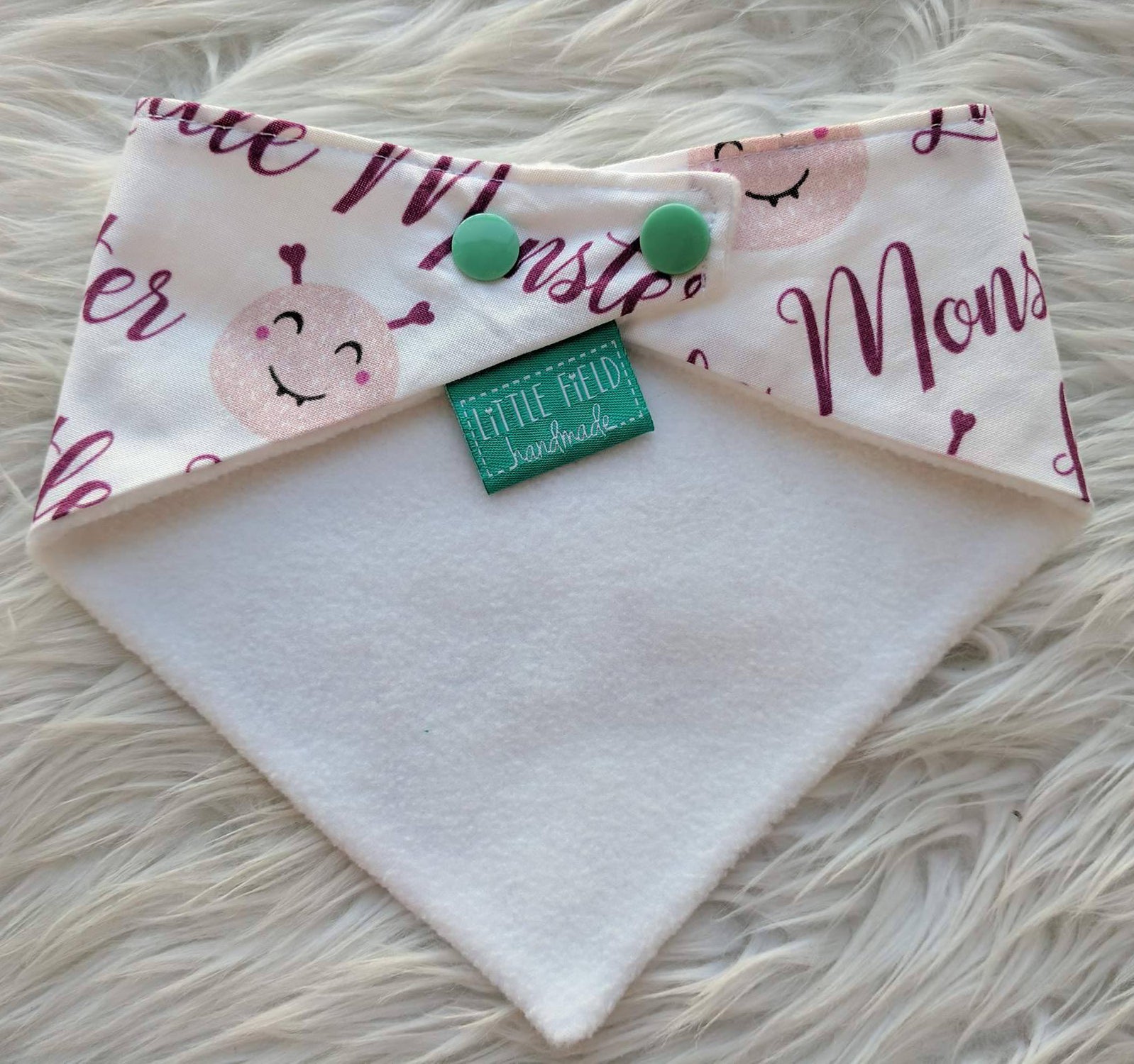 Pink little monster bandana bib