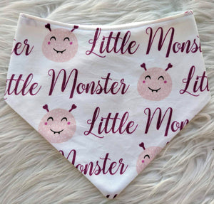 Pink little monster bandana bib