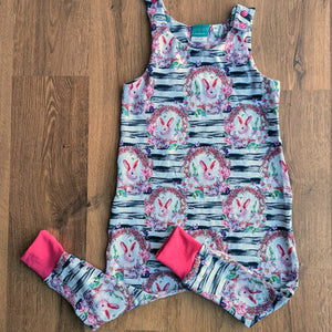 SIZE 3 Bunny wreath stripes harem romper