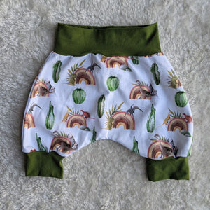 Size 1 Rustic dino rainbow harem shorts
