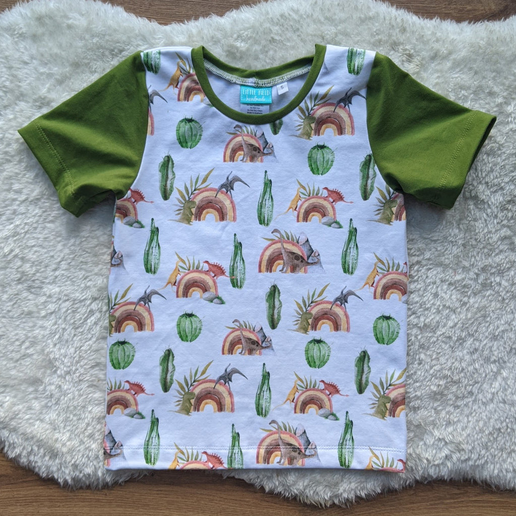 Size 5 Rustic dino rainbow tshirt