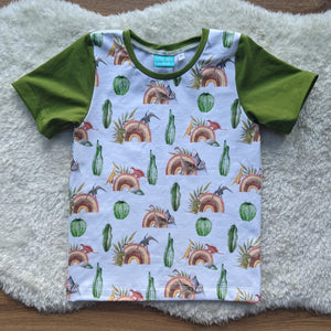 Size 5 Rustic dino rainbow tshirt