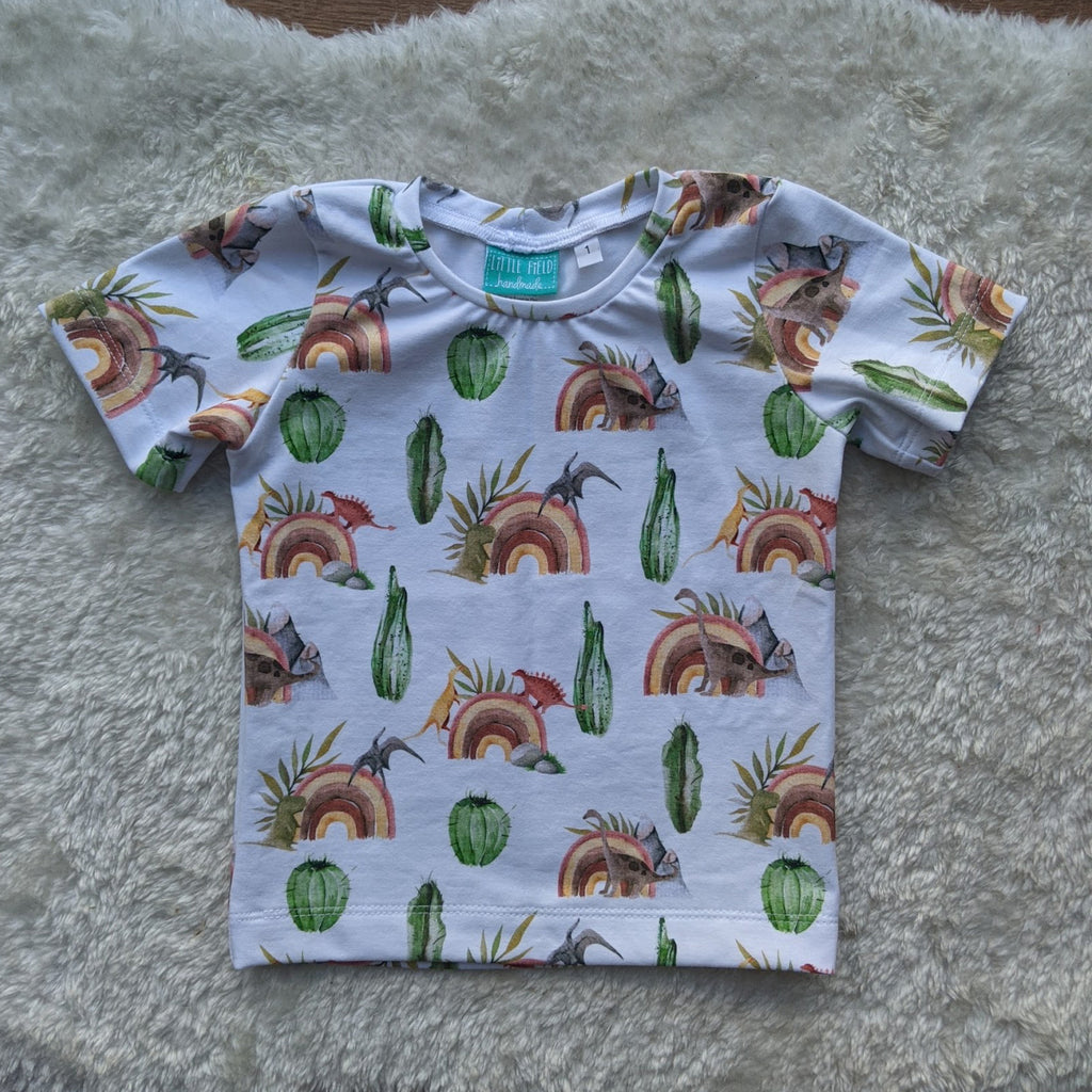 Size 1 Dino rustic rainbow tshirt