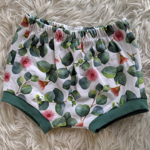 Size 2 eucalypt floral bummies
