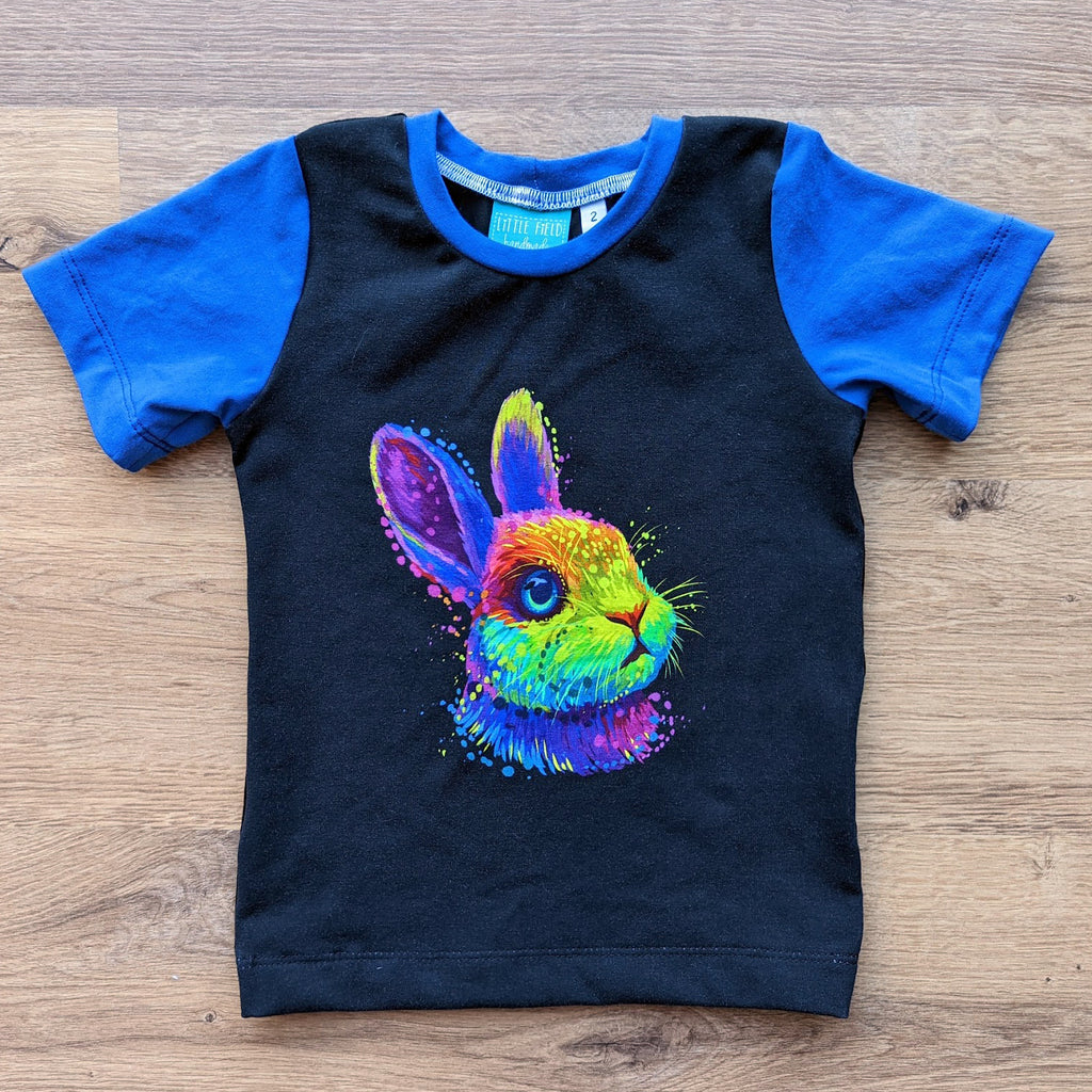 SIZE 2 Bright rainbow bunny panel tshirt
