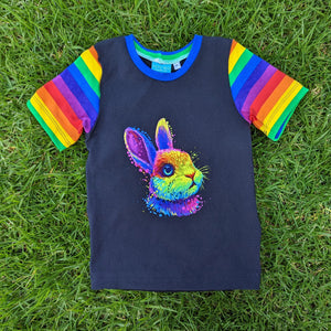 SIZE 4 Bright rainbow bunny panel tshirt