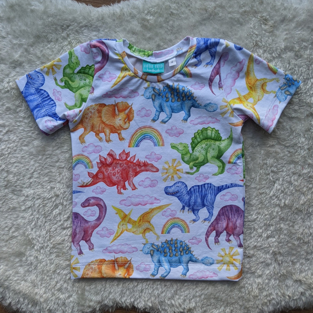 Size 2 Rainbow watercolour dinos tshirt