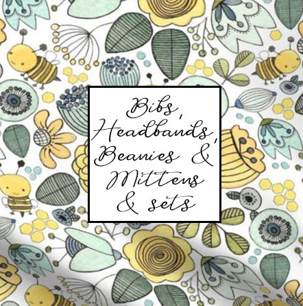 Yellow floral with bees Bibs/Headbands/ Beanies/Mittens