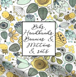Yellow floral with bees Bibs/Headbands/ Beanies/Mittens