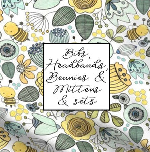 Yellow floral with bees Bibs/Headbands/ Beanies/Mittens